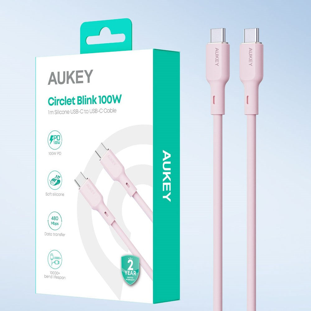 Aukey CB-SCC101 100W USB-C til USB-C Kabel - 1m - Lyserød
