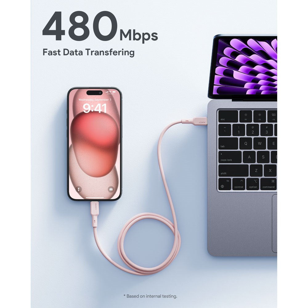 Aukey CB-SCC101 100W USB-C til USB-C Kabel - 1m - Lyserød