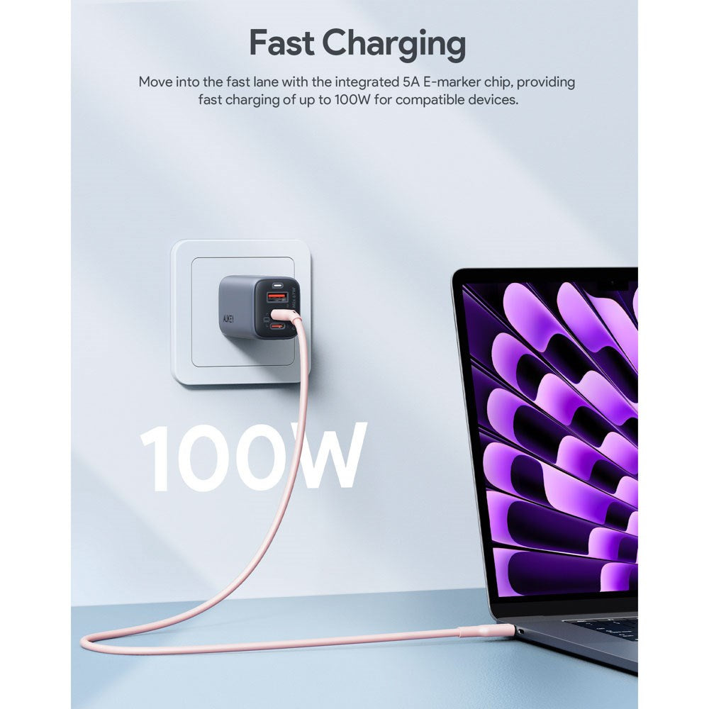 Aukey CB-SCC101 100W USB-C til USB-C Kabel - 1m - Lyserød