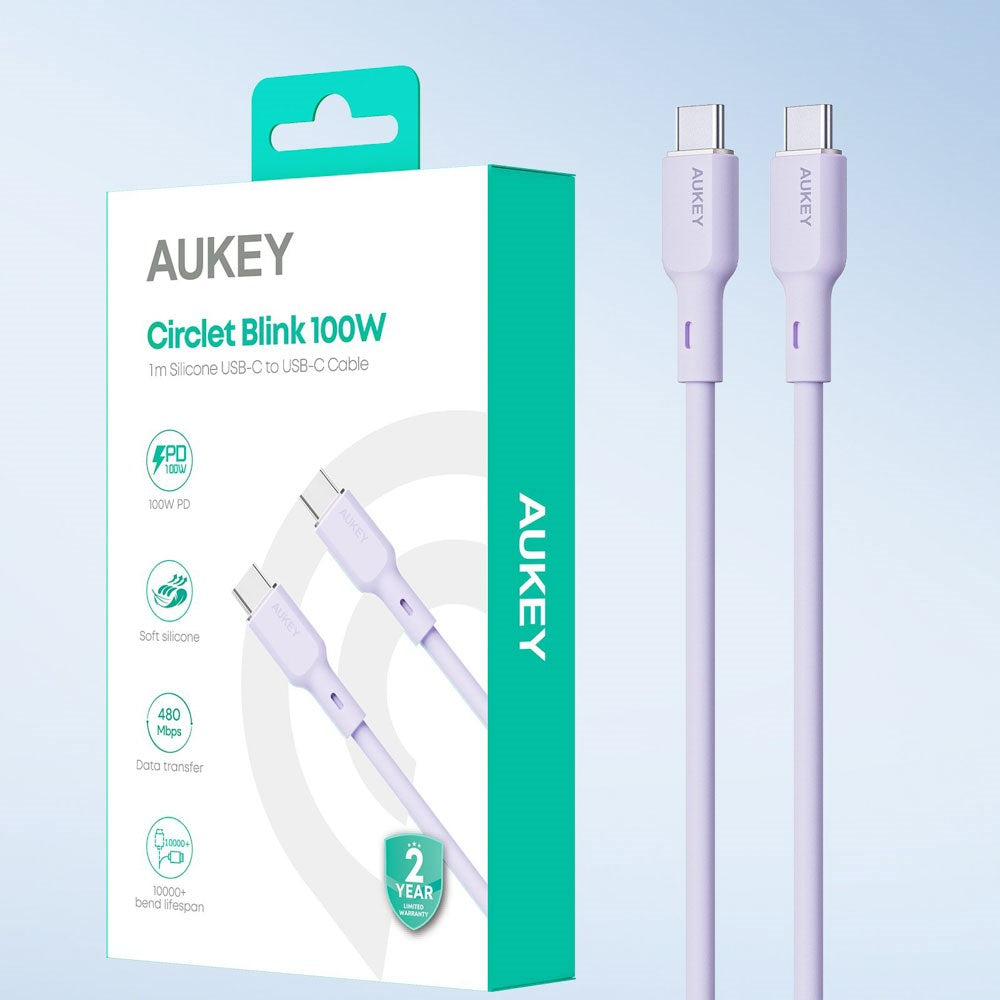 Aukey CB-SCC101 100W USB-C til USB-C Kabel - 1m - Lilla
