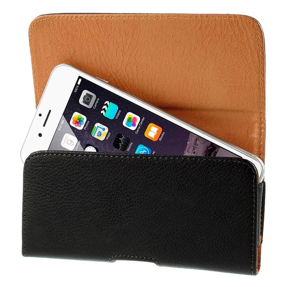 Litchi Grain Leather Case - Bæltetaske Sort - (Maks. Mobil: 160 x 77 x 15 mm)