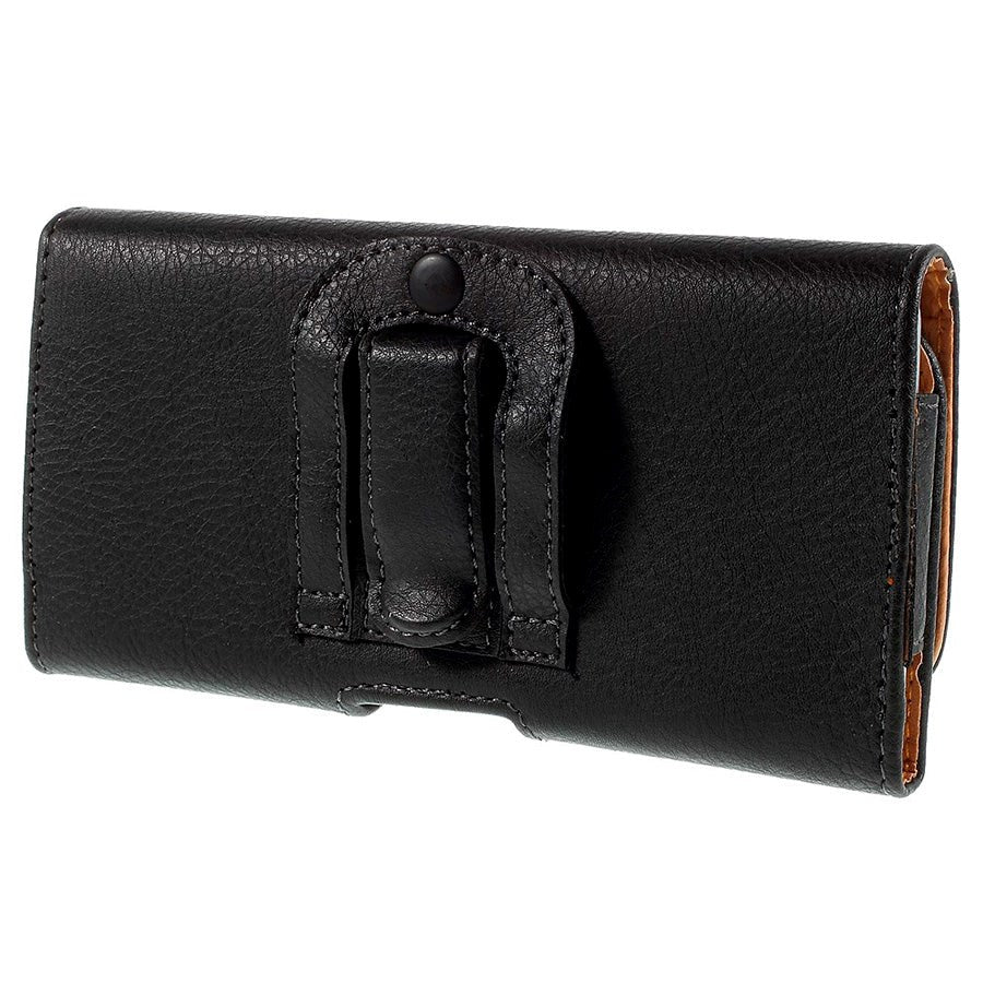 Litchi Grain Leather Case - Bæltetaske Sort - (Maks. Mobil: 160 x 77 x 15 mm)