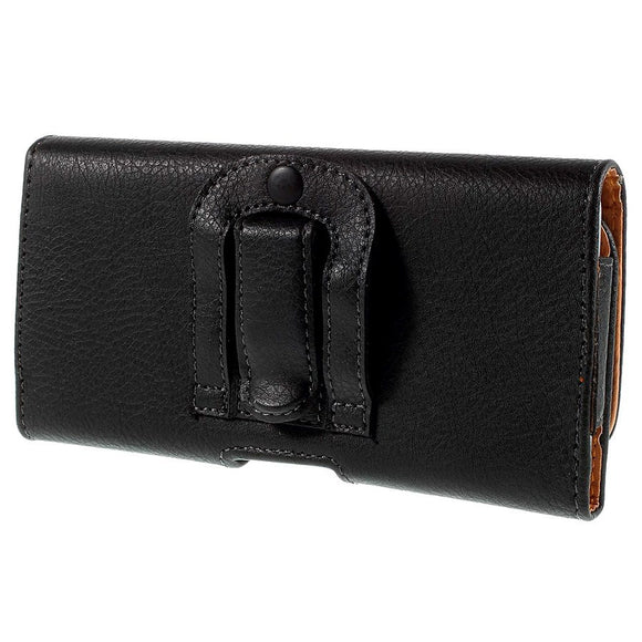 Litchi Grain Leather Case - Bæltetaske Sort - (Maks. Mobil: 160 x 77 x 15 mm)