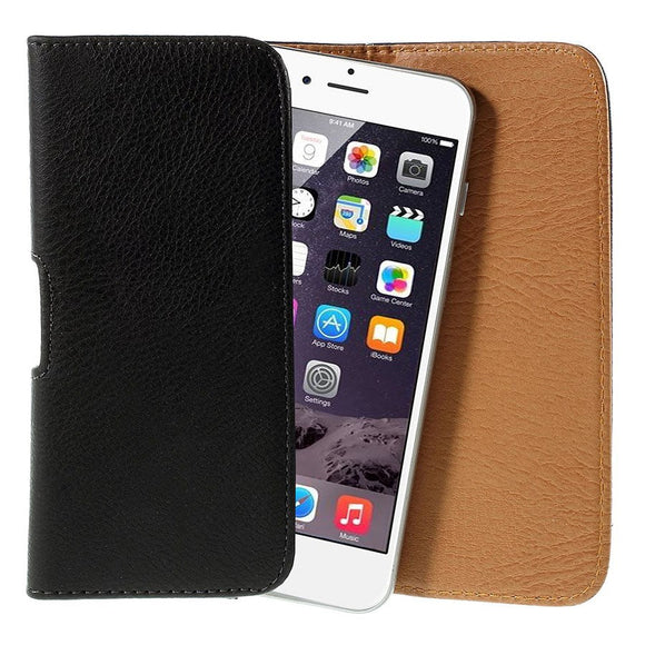 Litchi Grain Leather Case - Bæltetaske Sort - (Maks. Mobil: 160 x 77 x 15 mm)