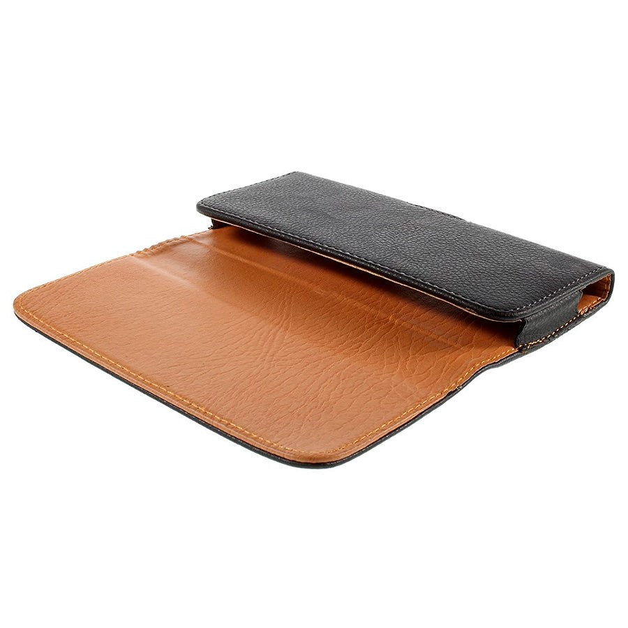 Litchi Grain Leather Case - Bæltetaske Sort - (Maks. Mobil: 160 x 77 x 15 mm)