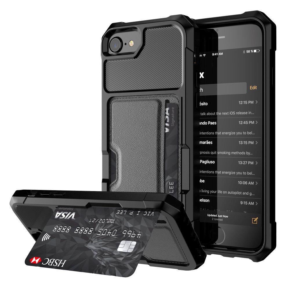 iPhone SE (2022 / 2020) / 8 / 7 / 6s / 6 Leather Coated Hybrid Cover m. Magnet & Kortholder Sort
