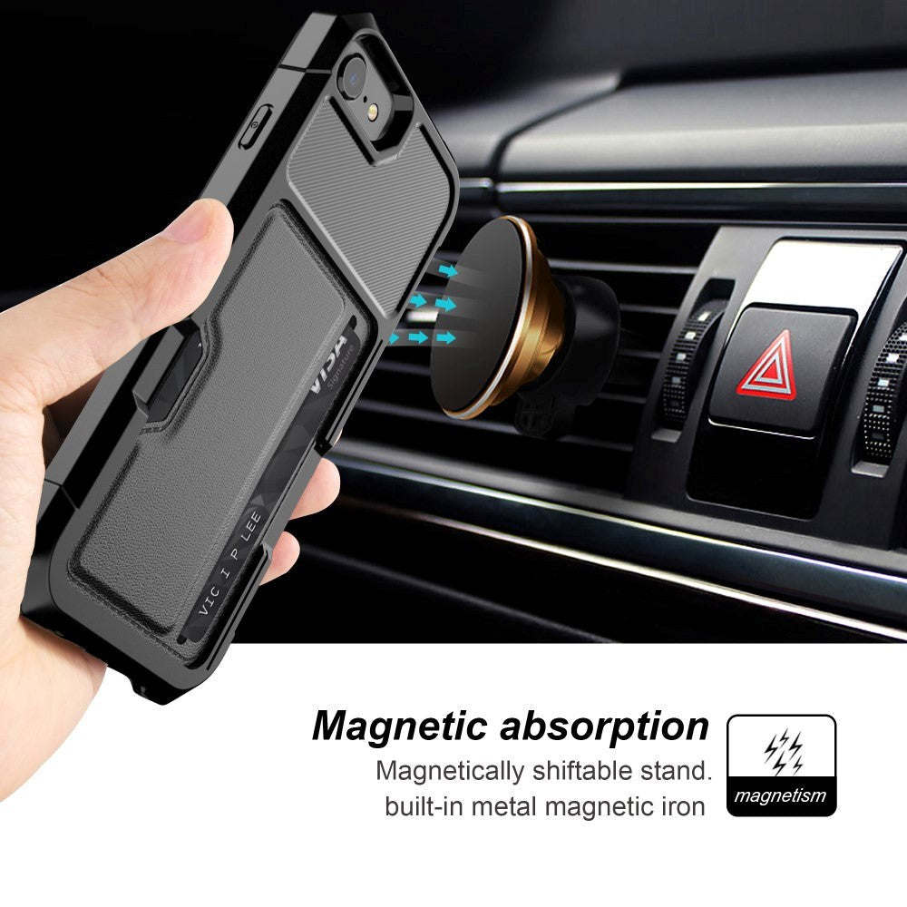 iPhone SE (2022 / 2020) / 8 / 7 / 6s / 6 Leather Coated Hybrid Cover m. Magnet & Kortholder Sort