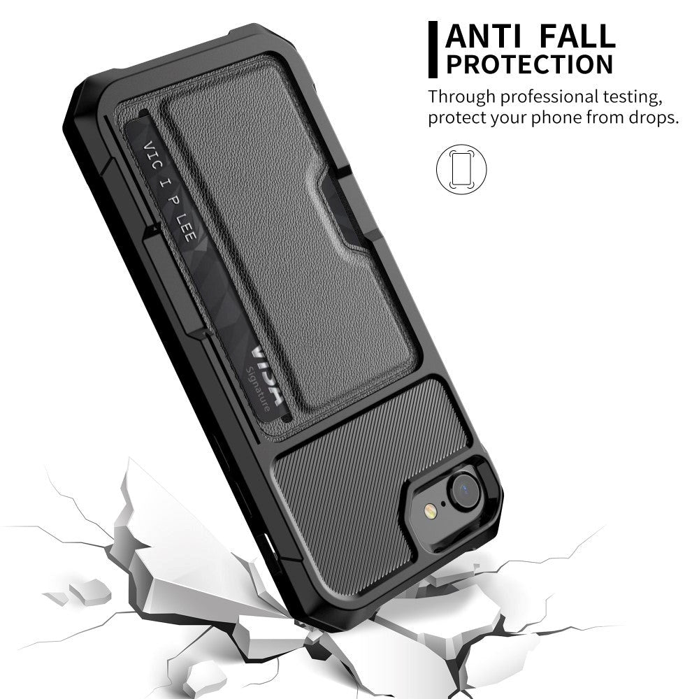 iPhone SE (2022 / 2020) / 8 / 7 / 6s / 6 Leather Coated Hybrid Cover m. Magnet & Kortholder Sort