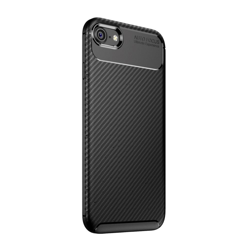 iPhone SE (2022 / 2020) / 8 / 7 Carbon Fiber Fleksibelt Plastik Cover - Sort