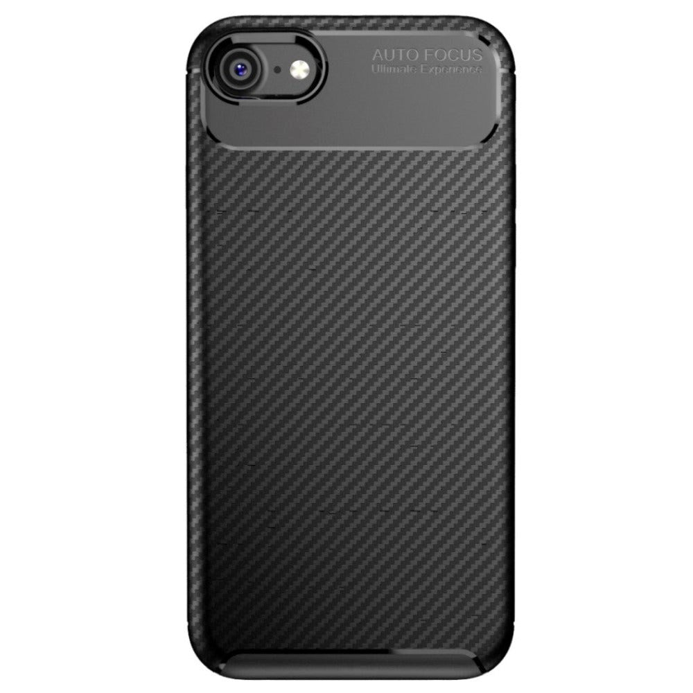 iPhone SE (2022 / 2020) / 8 / 7 Carbon Fiber Fleksibelt Plastik Cover - Sort