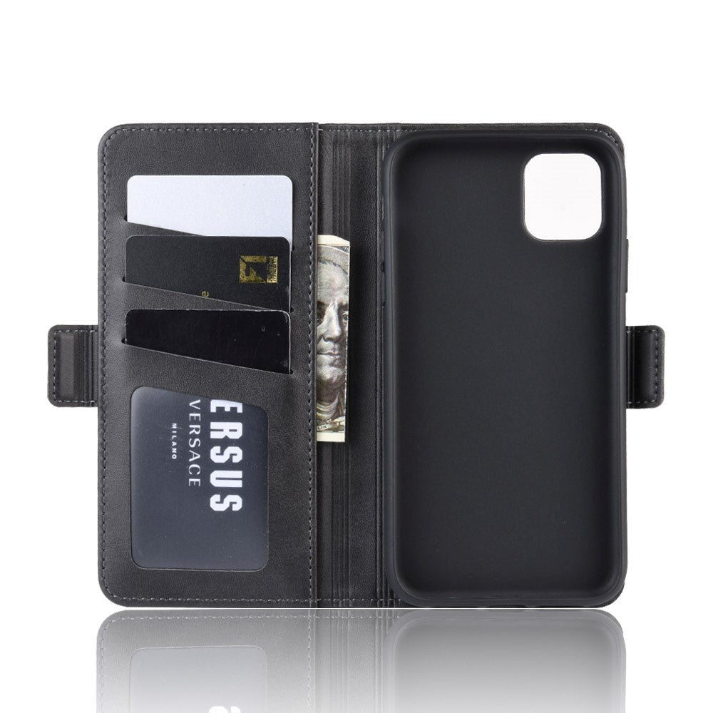 iPhone 11 Leather Stand Cover m. Pung Sort