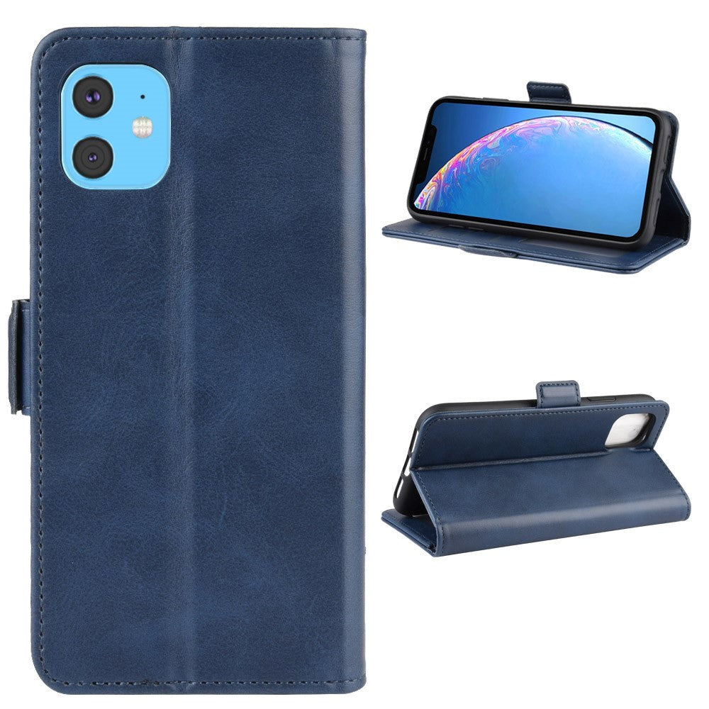 iPhone 11 Leather Stand Cover m. Pung Mørkeblå