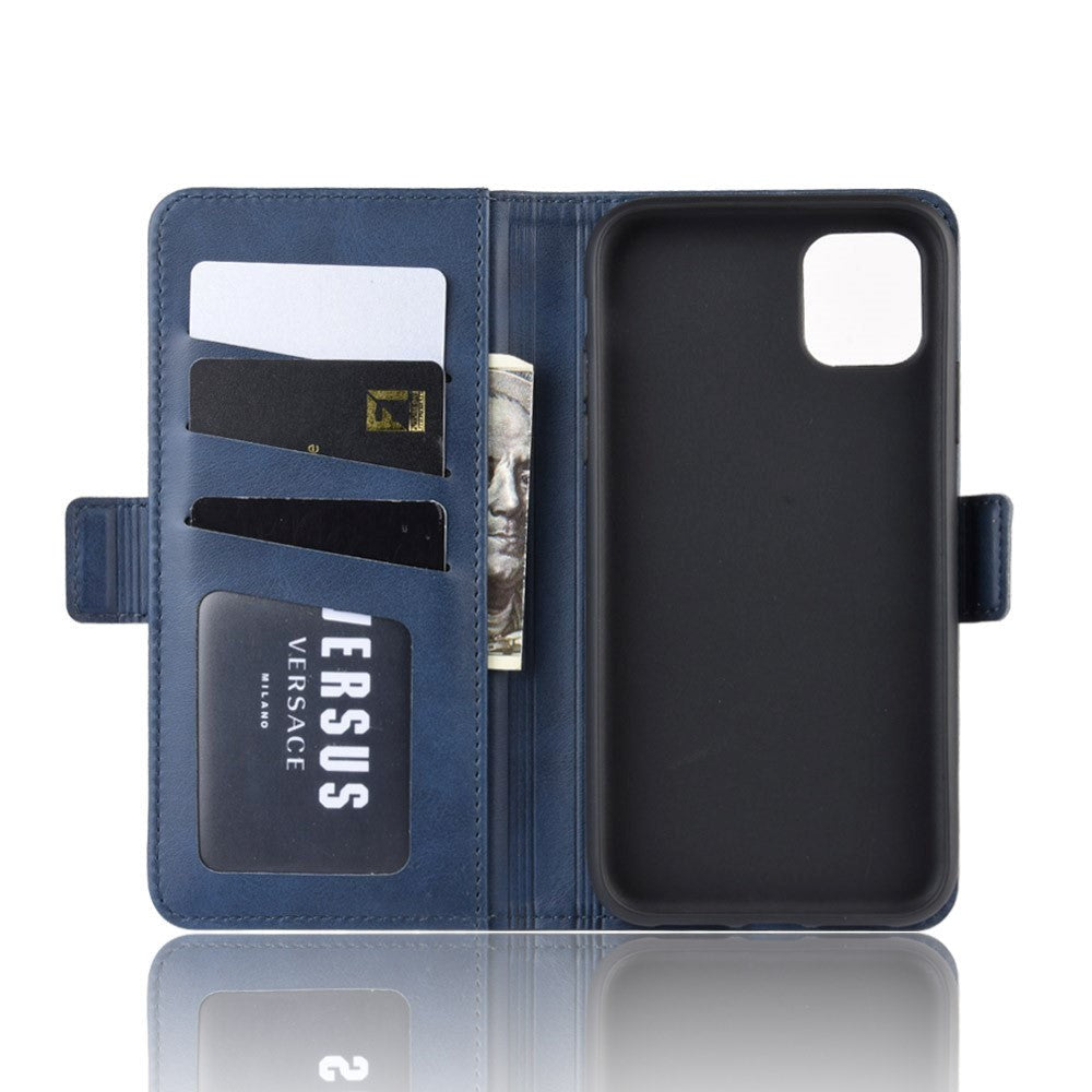 iPhone 11 Leather Stand Cover m. Pung Mørkeblå
