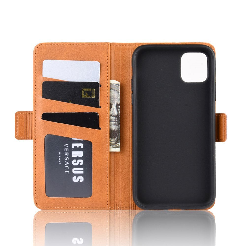 iPhone 11 Leather Stand Cover m. Pung Lys Brun