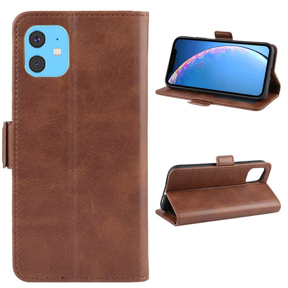 iPhone 11 Leather Stand Cover m. Pung Brun