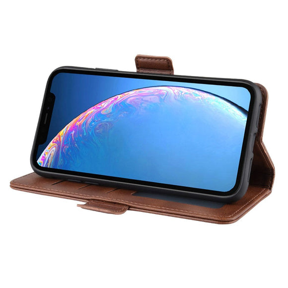 iPhone 11 Leather Stand Cover m. Pung Brun