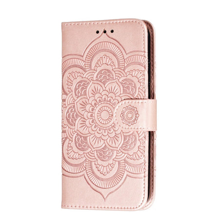 iPhone 11 Læder Cover m. Pung Sun Mandala Flower Pattern Imprint Rose Gold