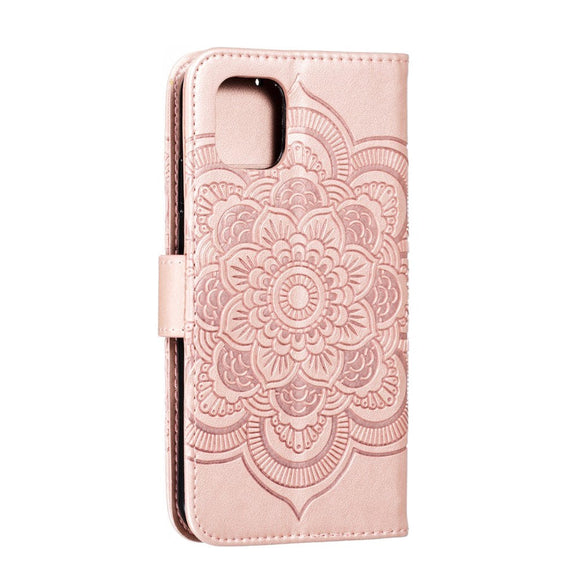 iPhone 11 Læder Cover m. Pung Sun Mandala Flower Pattern Imprint Rose Gold