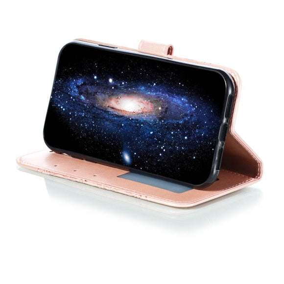 iPhone 11 Læder Cover m. Pung Sun Mandala Flower Pattern Imprint Rose Gold