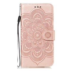 iPhone 11 Læder Cover m. Pung Sun Mandala Flower Pattern Imprint Rose Gold