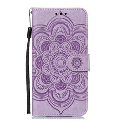 iPhone 11 Læder Cover m. Pung Sun Mandala Flower Pattern Imprint Lilla