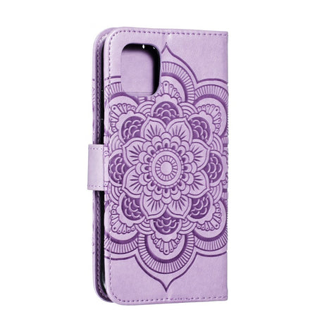 iPhone 11 Læder Cover m. Pung Sun Mandala Flower Pattern Imprint Lilla