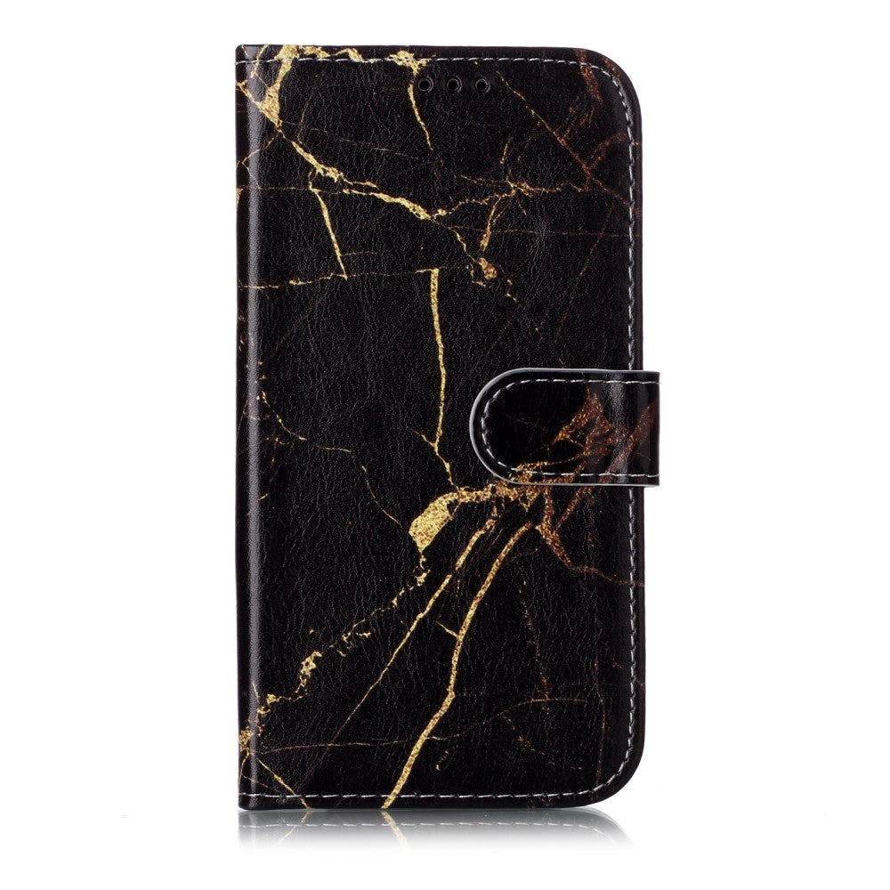 iPhone 11 Læder Cover m. Pung & Print - Sort