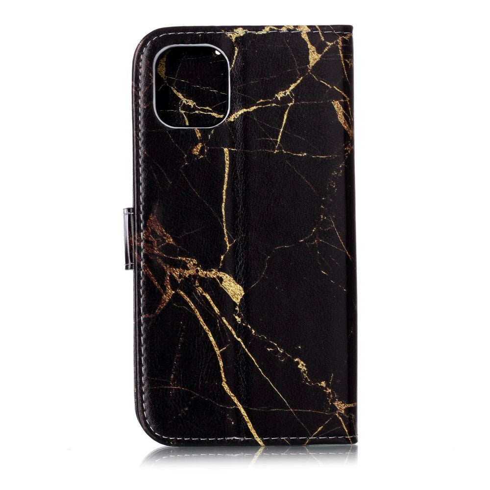 iPhone 11 Læder Cover m. Pung & Print - Sort