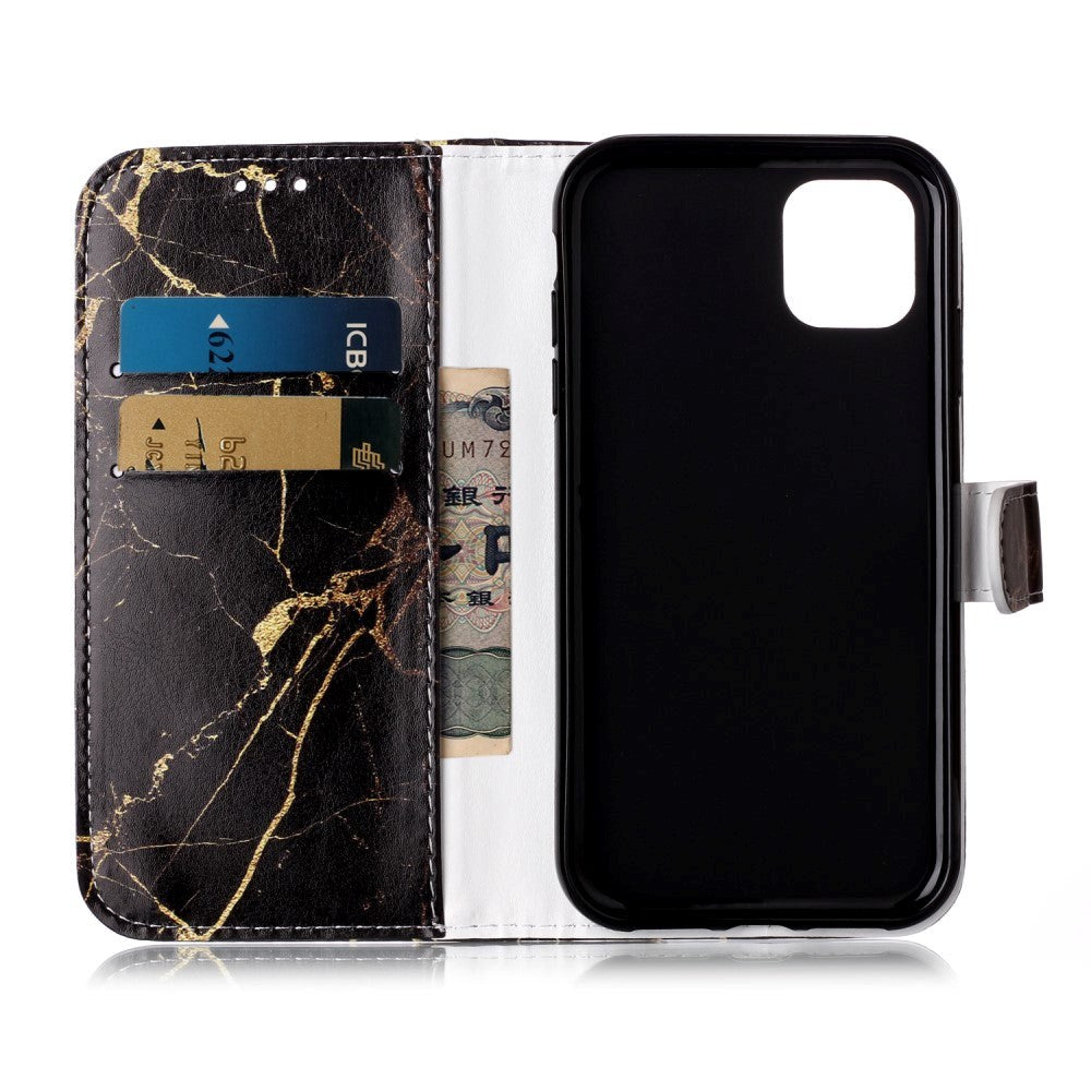 iPhone 11 Læder Cover m. Pung & Print - Sort