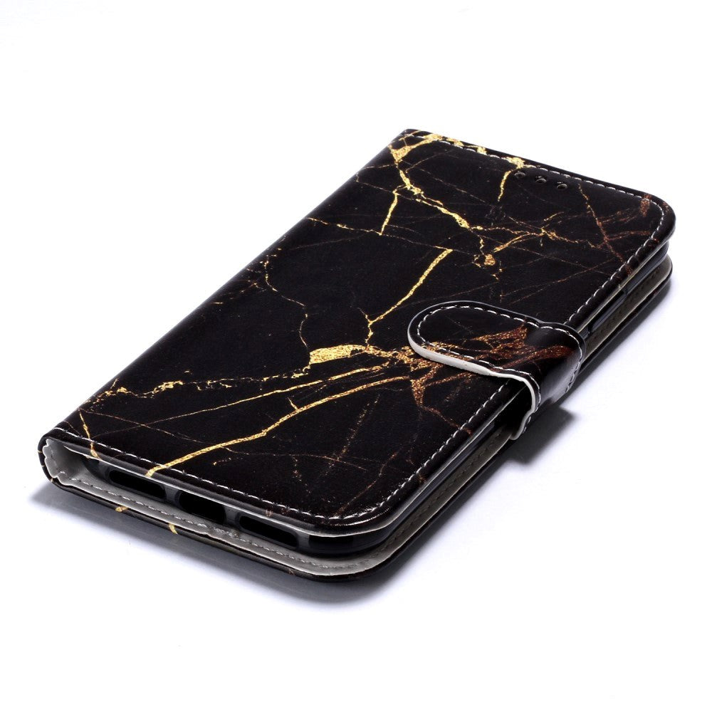 iPhone 11 Læder Cover m. Pung & Print - Sort