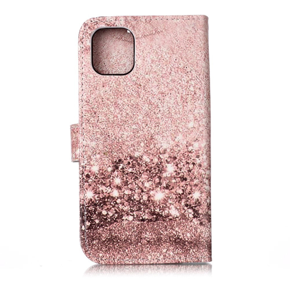 iPhone 11 Læder Cover m. Pung & Print - Rose Gold