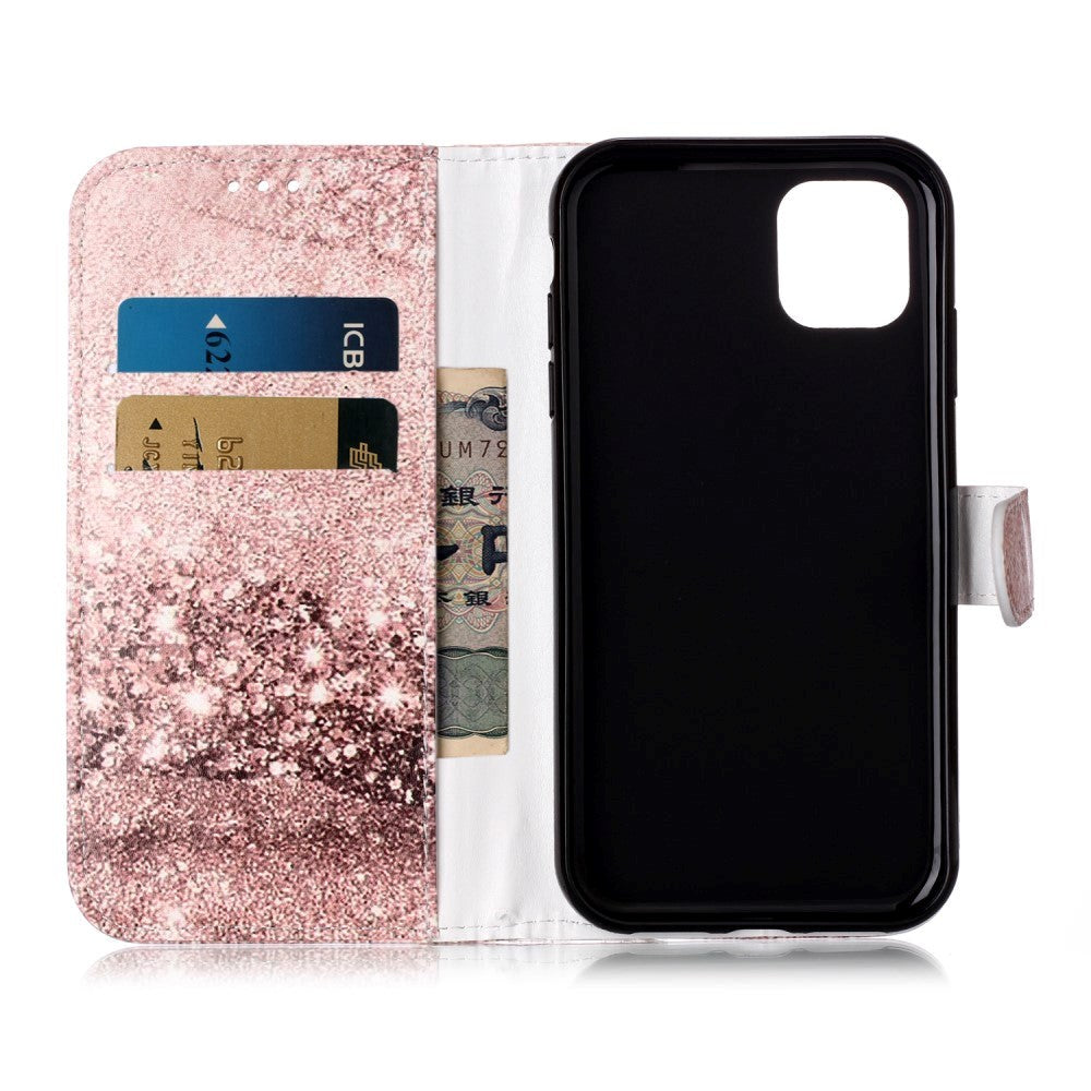 iPhone 11 Læder Cover m. Pung & Print - Rose Gold