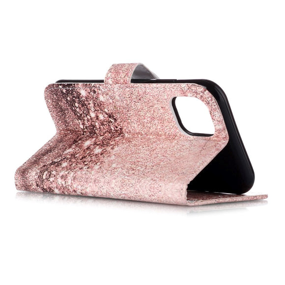 iPhone 11 Læder Cover m. Pung & Print - Rose Gold