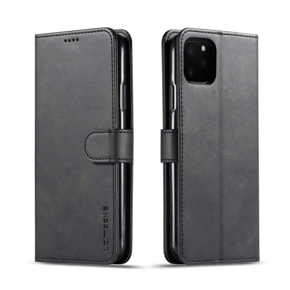 iPhone 11 Pro Max Kunstlæder Flip Cover m. Kortholder & Ståfunktion - Sort