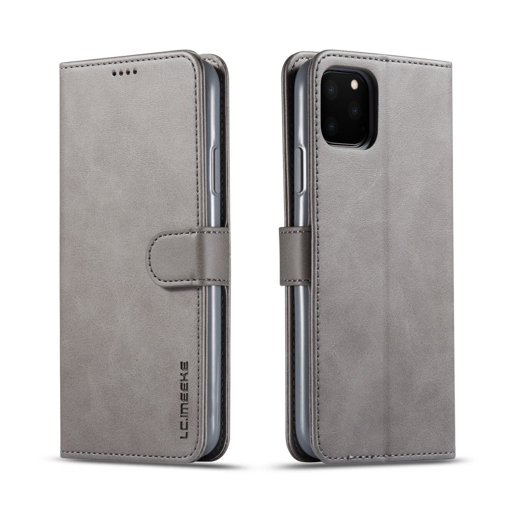iPhone 11 Pro Max Kunstlæder Flip Cover m. Kortholder & Ståfunktion - Grå