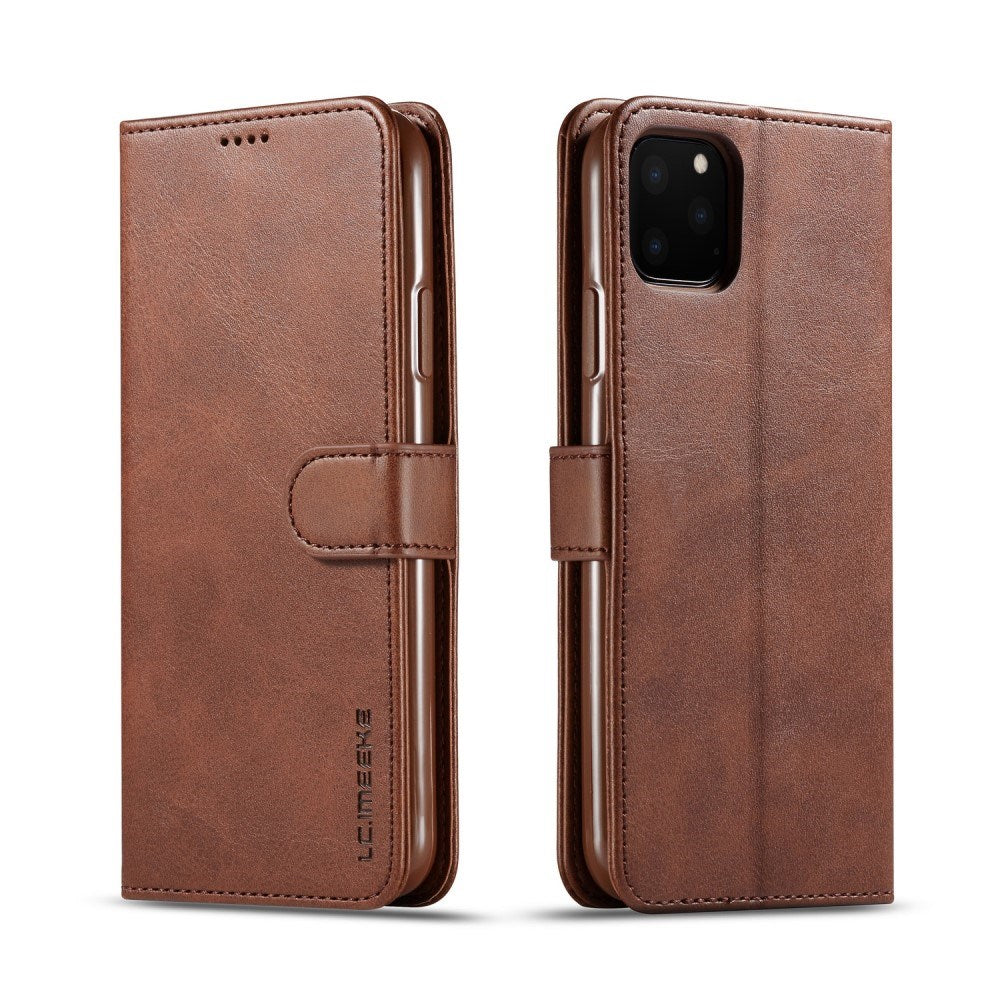 iPhone 11 Pro Max Kunstlæder Flip Cover m. Kortholder & Ståfunktion - Mørkebrun