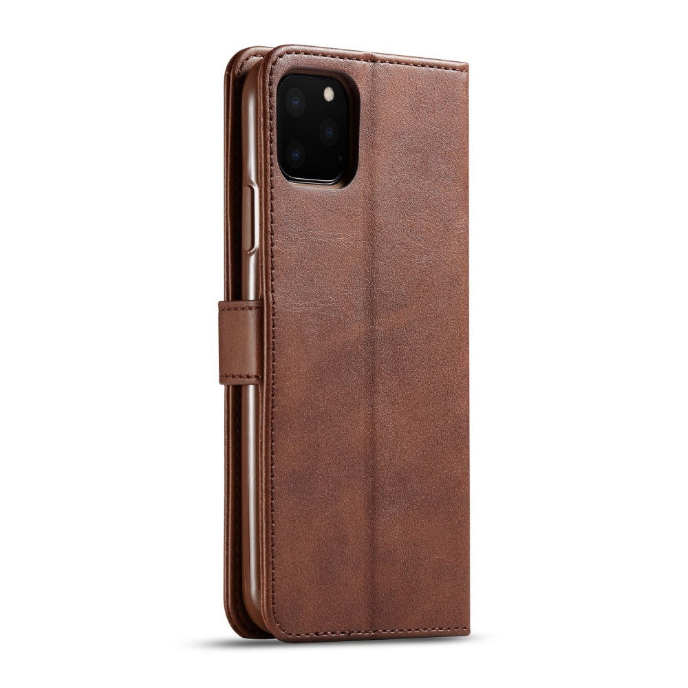 iPhone 11 Pro Max Kunstlæder Flip Cover m. Kortholder & Ståfunktion - Mørkebrun
