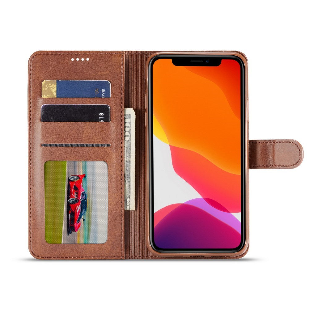 iPhone 11 Pro Max Kunstlæder Flip Cover m. Kortholder & Ståfunktion - Mørkebrun