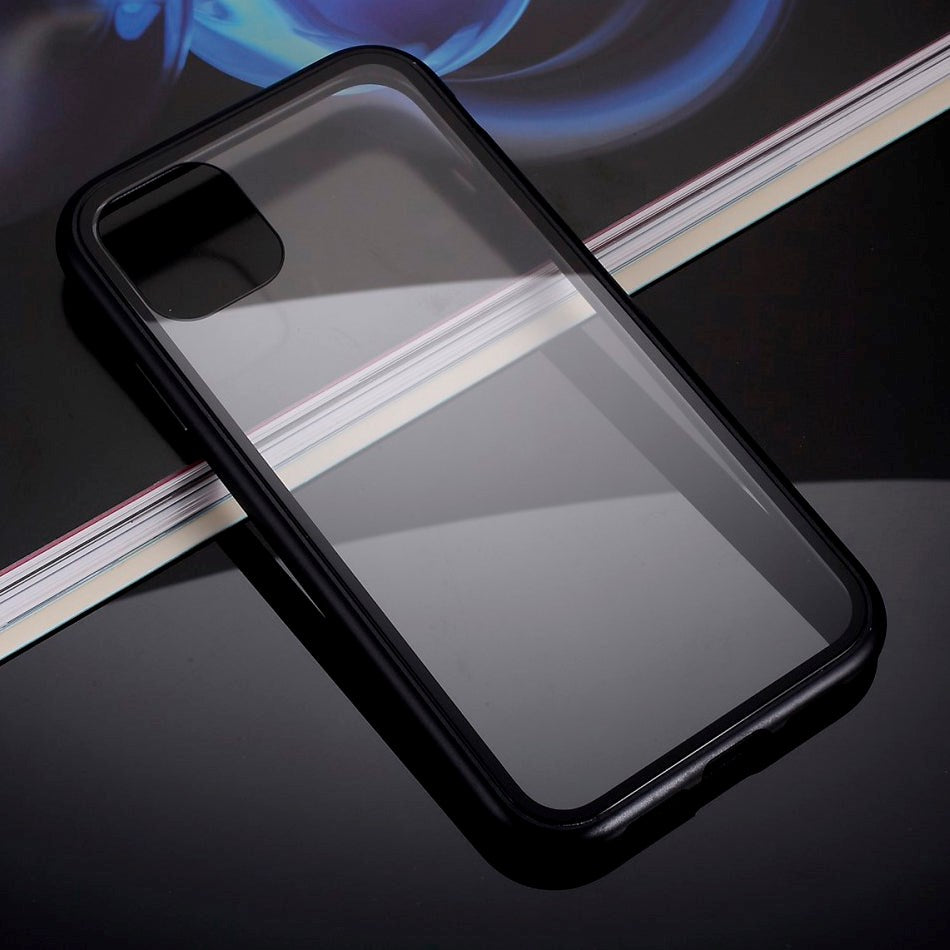 iPhone 11 Pro Max Magnetisk Metal Cover m. Glasbagside - Sort