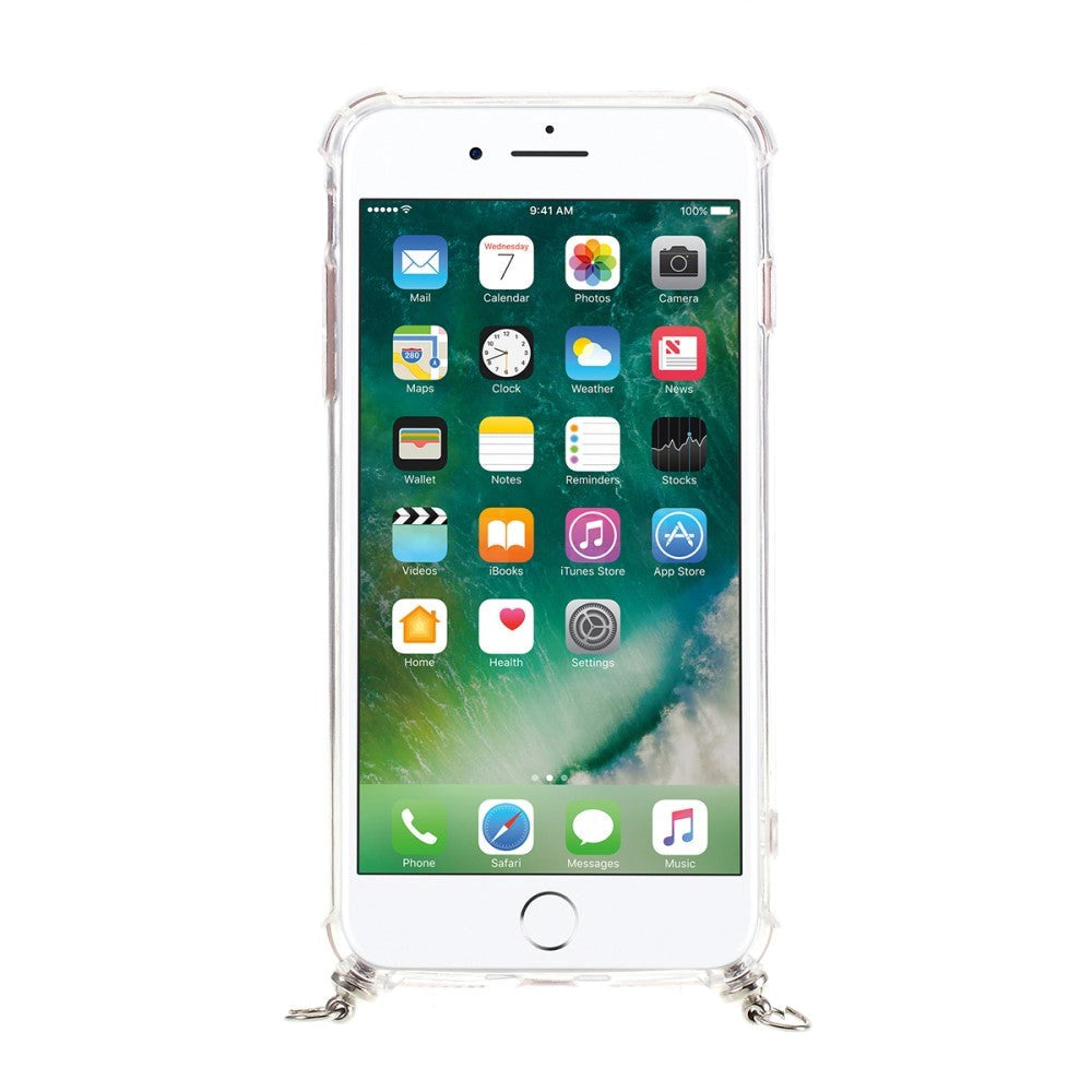 iPhone SE (2022 / 2020) / 8 / 7 Fleksibelt Plastik Cover m. Snor / Strop - Lyserøde Striber