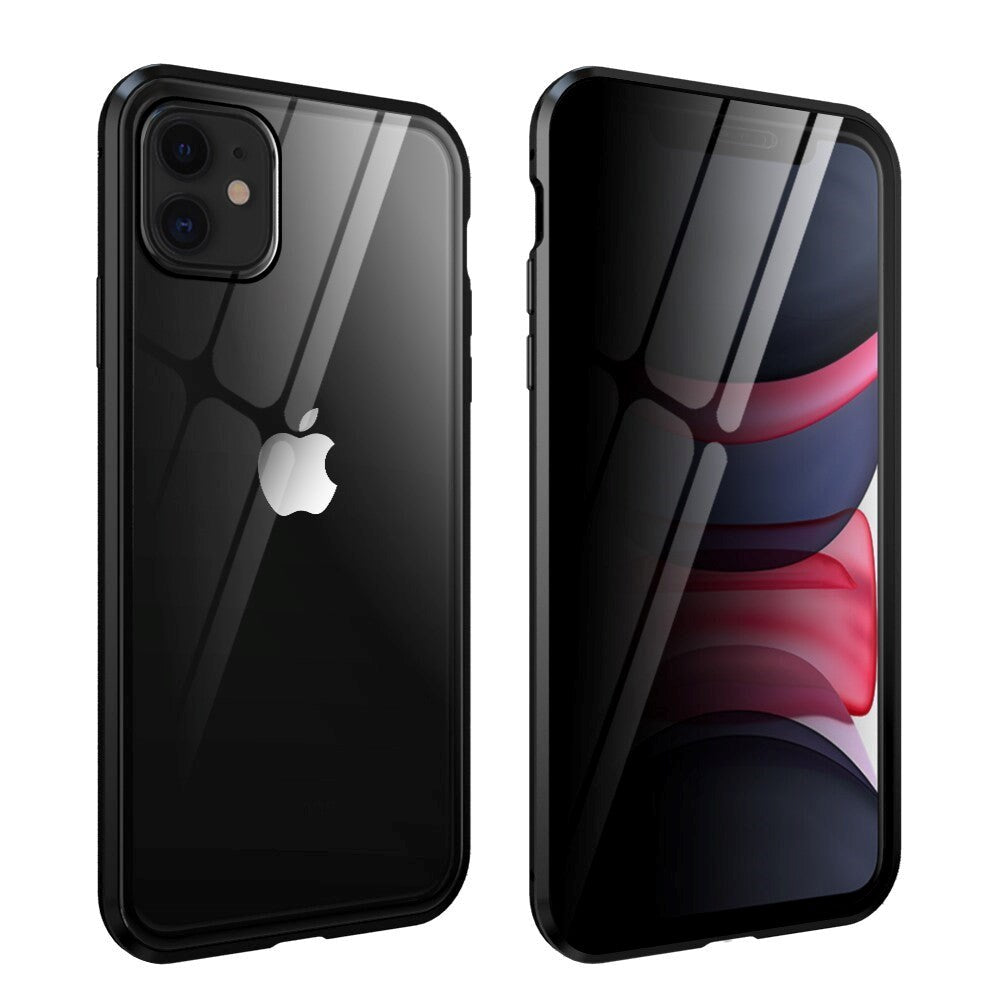 iPhone 11 360° Magnetisk Cover m. Glas Bagside og Forside m. Privacy Funktion - Sort