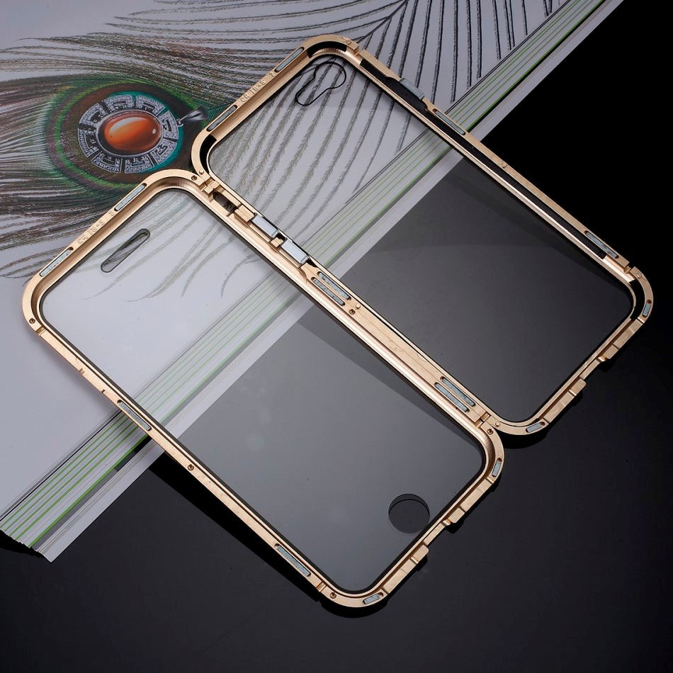 iPhone SE (2022 / 2020) / 8 / 7 360⁰ Magnetisk Cover m. Glas Forside & Bagside - Guld