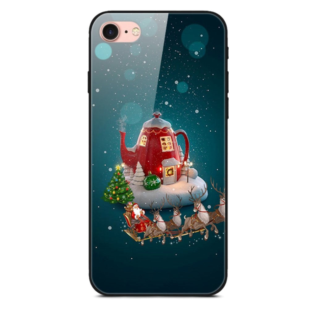 iPhone 8 / 7 / SE (2020) / SE(2022) Jule Cover m. Glasbagside - Juletræ og Slæde
