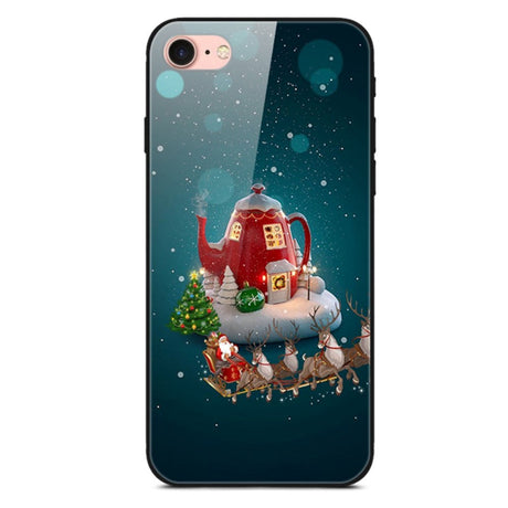 iPhone 8 / 7 / SE (2020) / SE(2022) Jule Cover m. Glasbagside - Juletræ og Slæde
