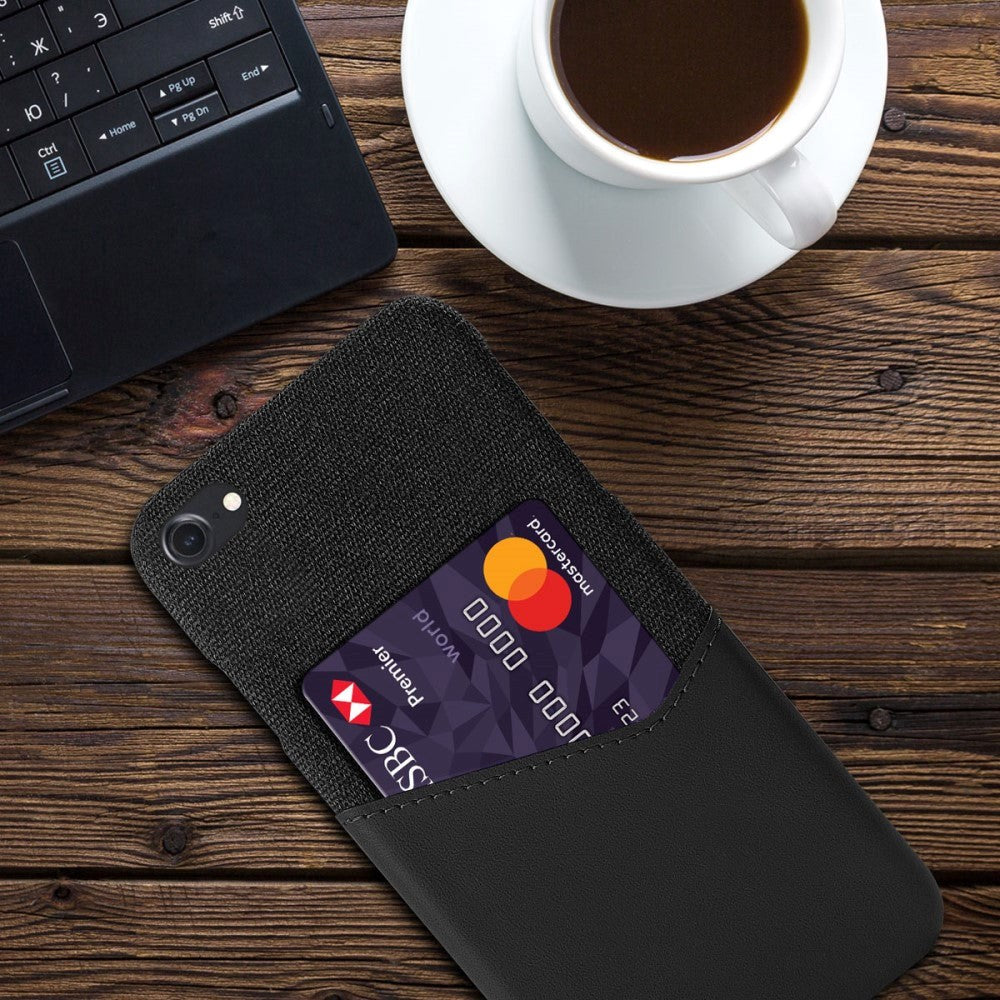iPhone SE (2022 / 2020) / 8 / 7 Læder & Tekstil Cover m. Kortlomme - Sort