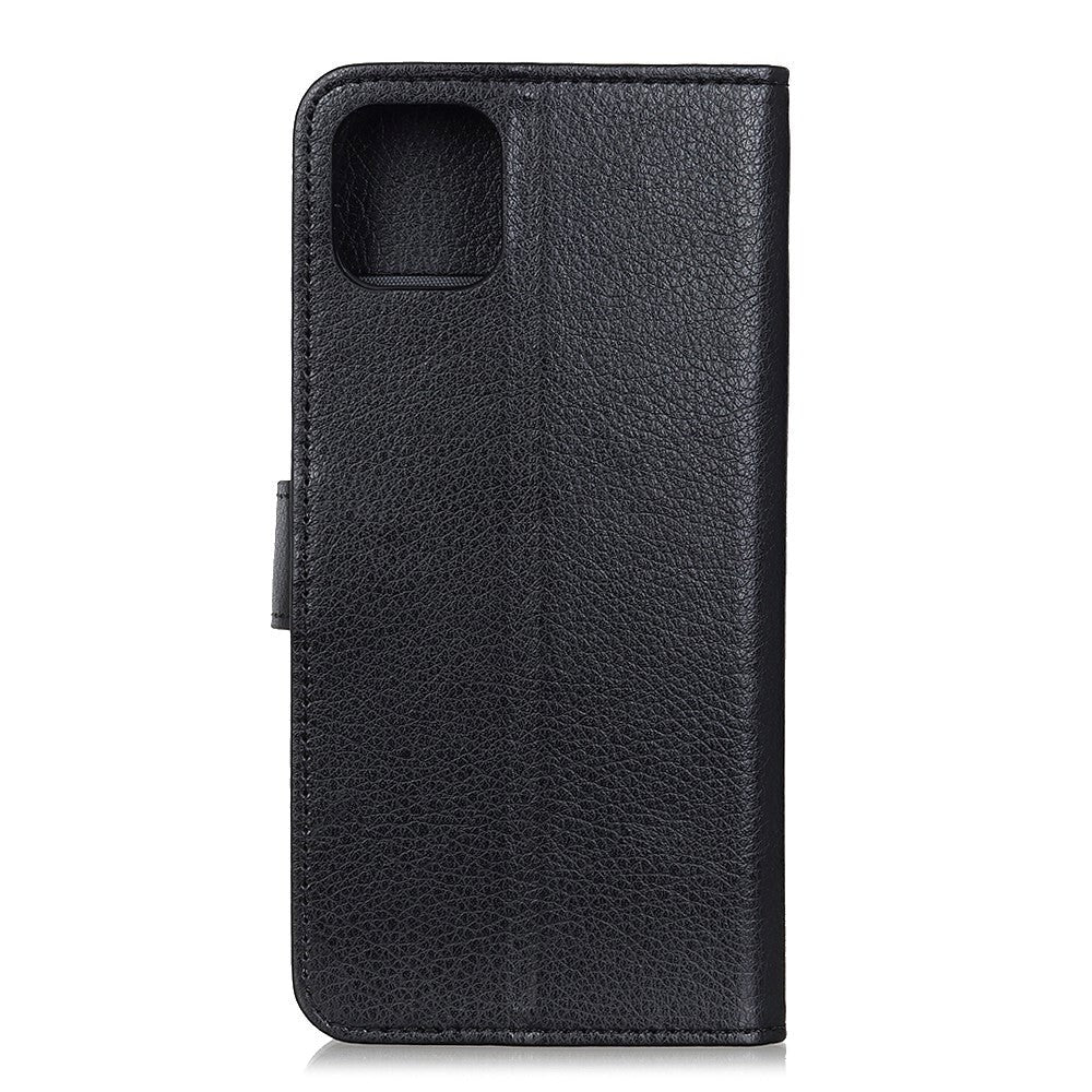 iPhone 12 / 12 Pro Litchi Læder Cover m. Pung - Sort