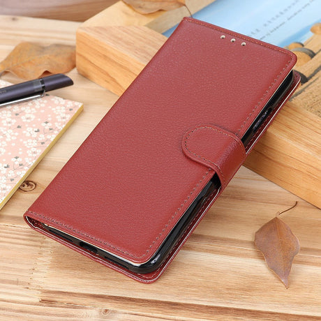 iPhone 12 / 12 Pro Litchi Læder Cover m. Pung - Brun