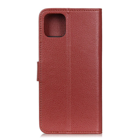 iPhone 12 / 12 Pro Litchi Læder Cover m. Pung - Brun