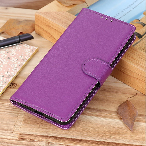 iPhone 12 / 12 Pro Litchi Læder Cover m. Pung - Lilla