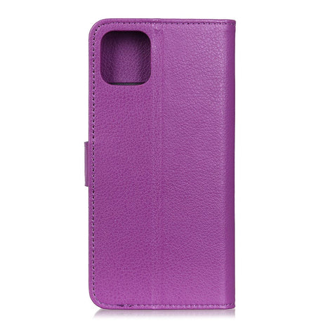 iPhone 12 / 12 Pro Litchi Læder Cover m. Pung - Lilla